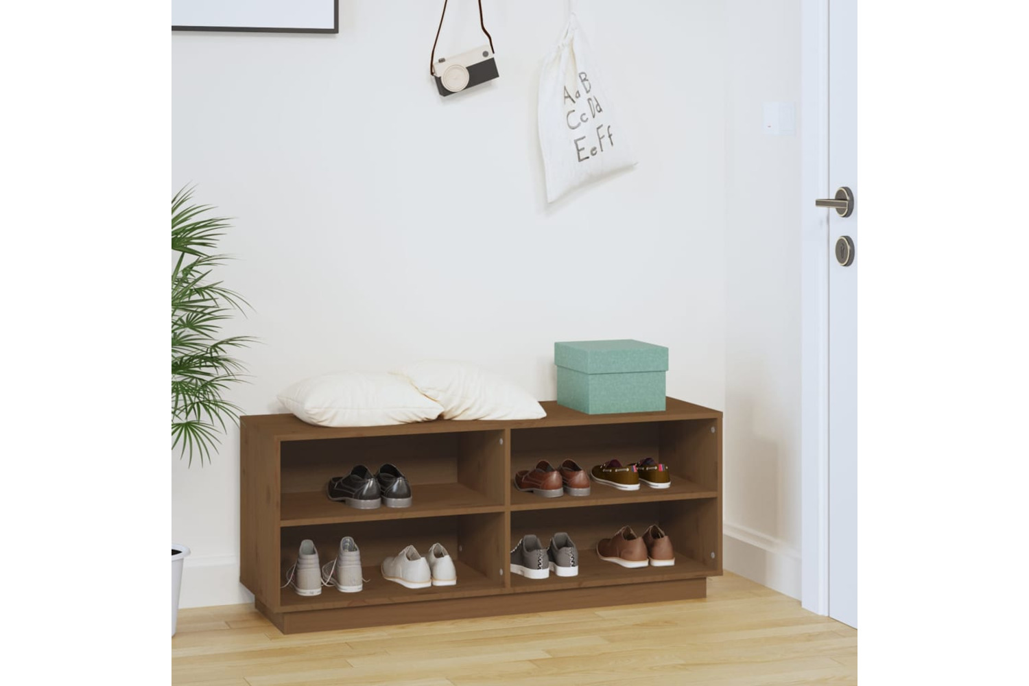 vidaXL 813543 Shoe Cabinet Honey Brown 110x34x45cm Solid Wood Pine