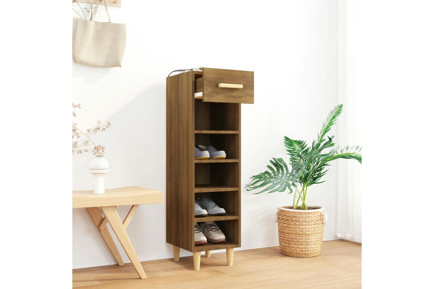 Vidaxl 817563 Shoe Cabinet Brown Oak 30x35x105 Cm Engineered Wood