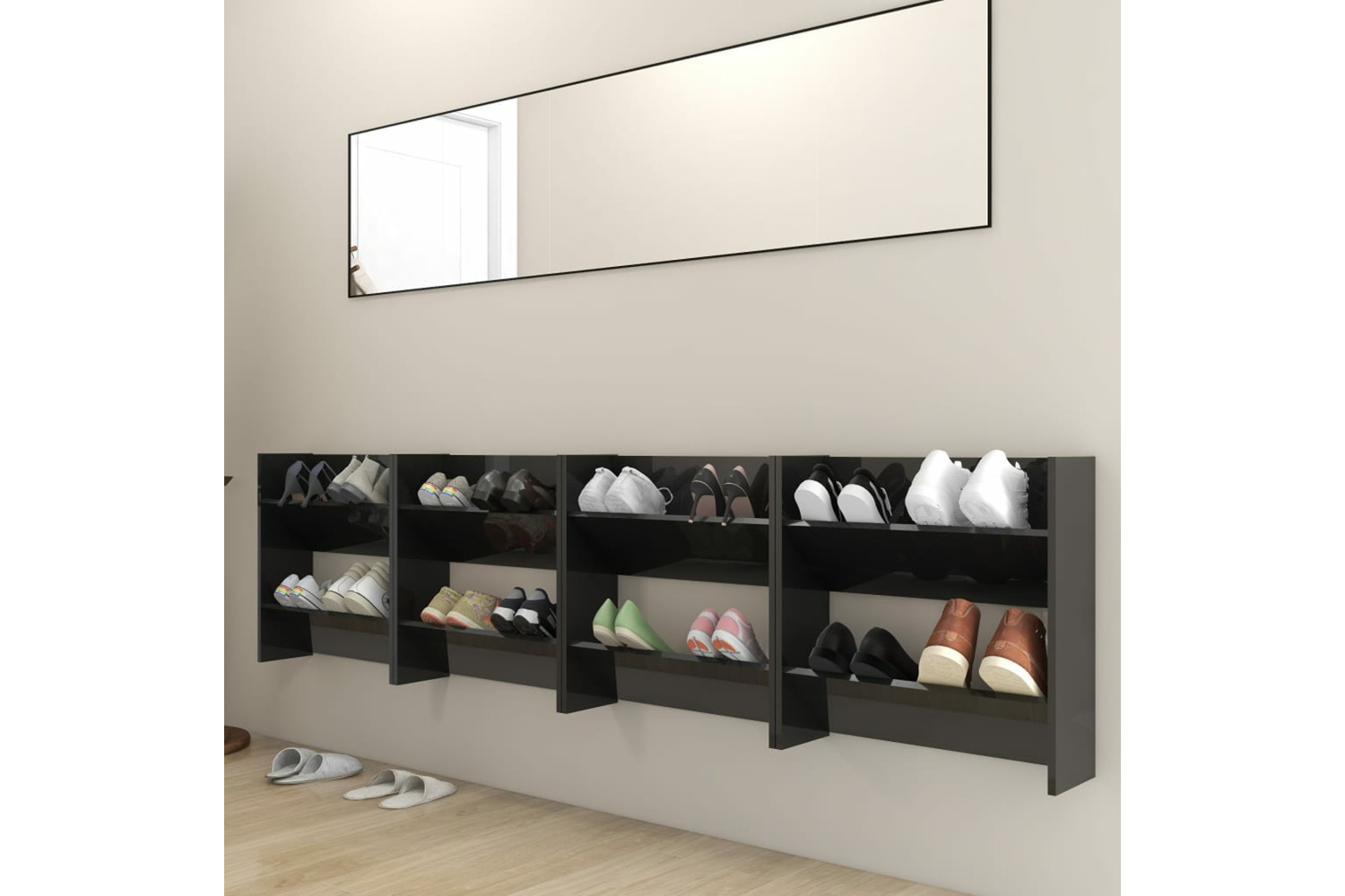 vidaXL 806737 Wall Shoe Cabinets 4 Pcs High Gloss Black 60x18x60cm Engineered Wood