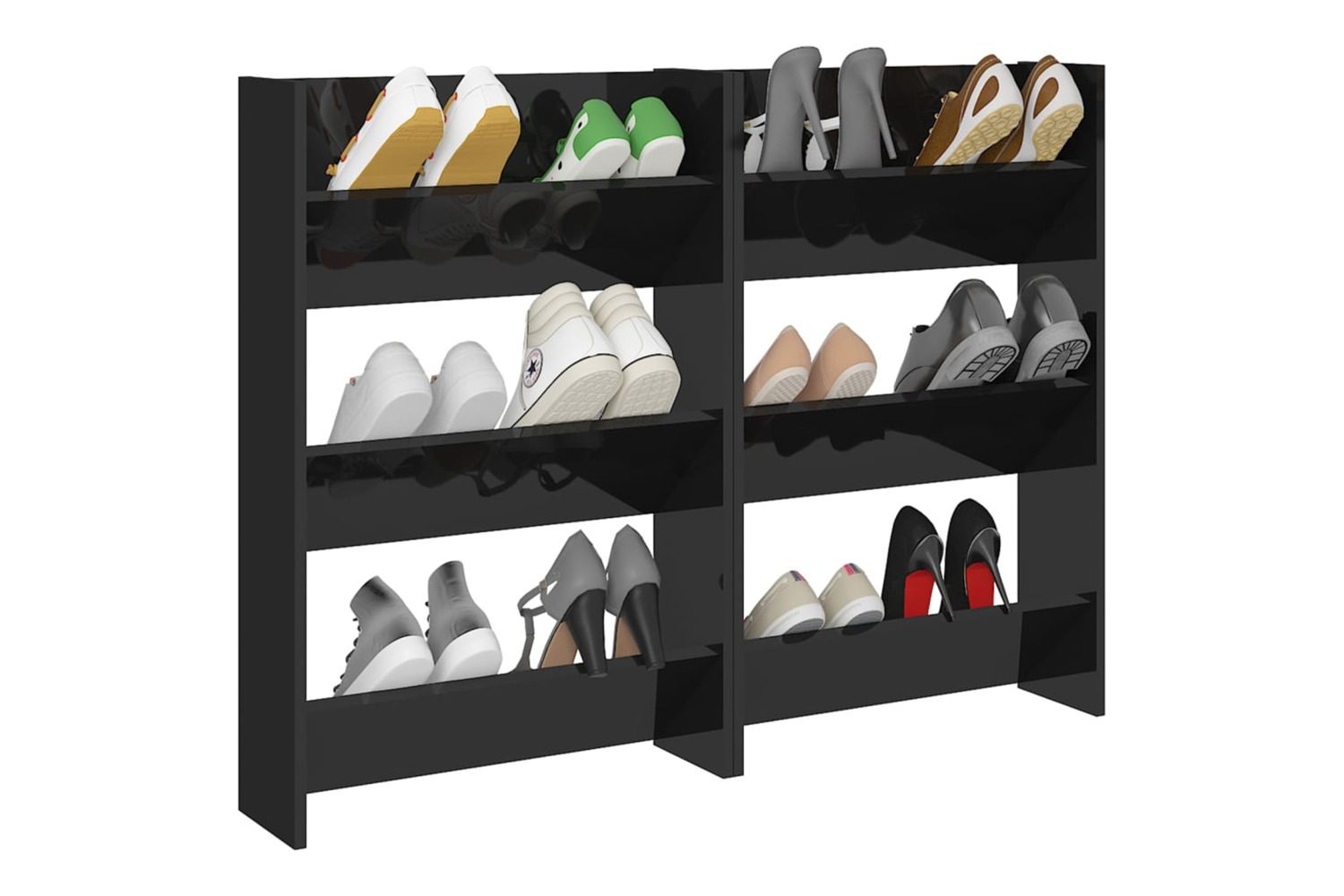 vidaXL 806774 Wall Shoe Cabinets 2 Pcs High Gloss Black 60x18x90cm Engineered Wood
