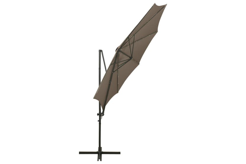 Vidaxl 312339 Cantilever Umbrella With Pole And Led Lights Taupe 300 Cm