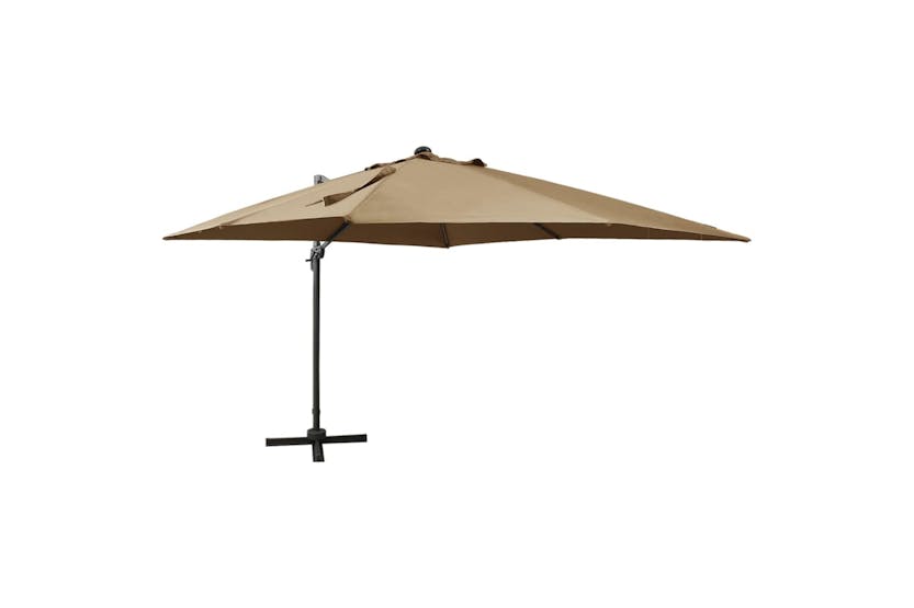 Vidaxl Cantilever Umbrella With Pole And Led Lights Taupe 300 Cm