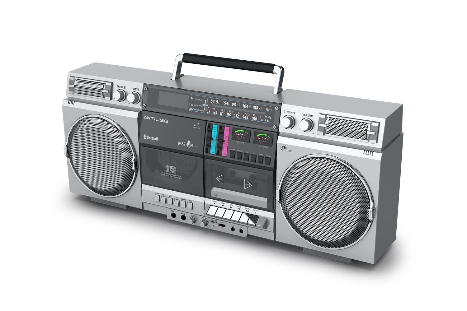 Muse Ghetto Blaster Cd Player | 80w Cassette Recorder | Silver