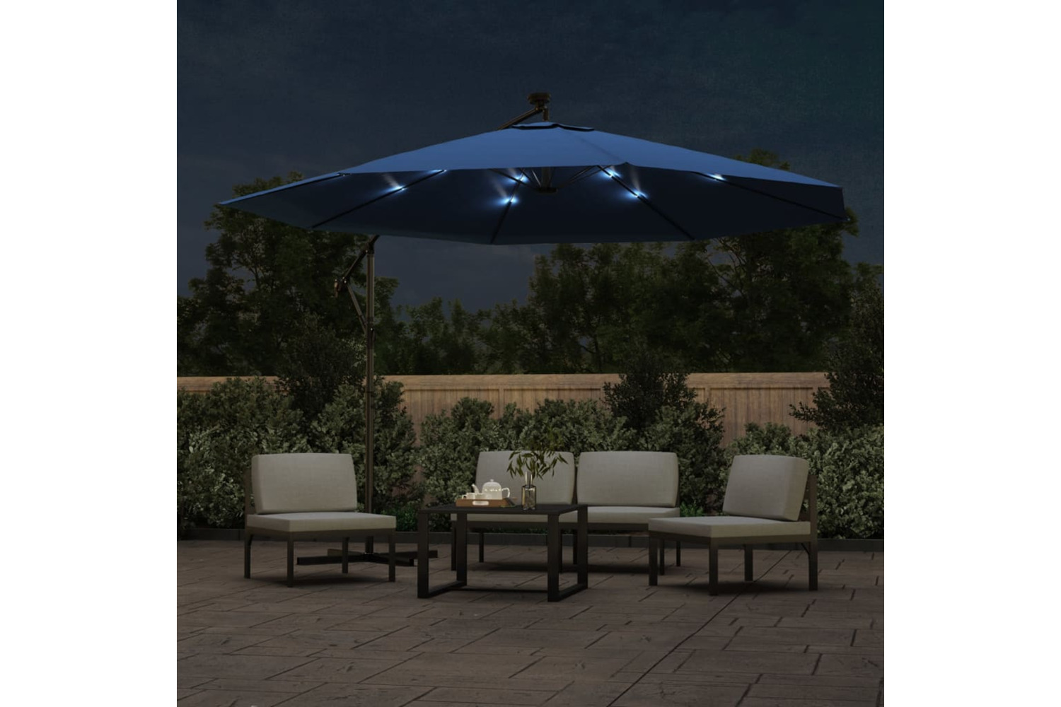 Vidaxl 313785 Cantilever Umbrella With Led Lights Azure Blue 350 Cm