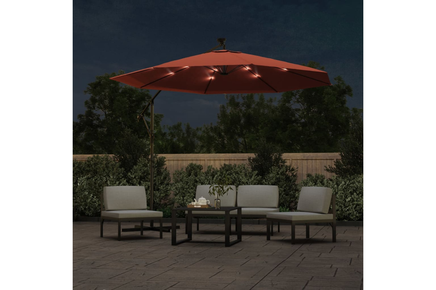 Vidaxl 313781 Cantilever Umbrella With Led Lights And Steel Pole Terracotta