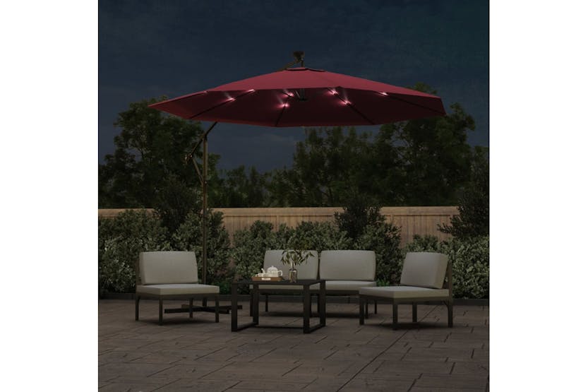 Vidaxl 313780 Cantilever Umbrella With Led Lights And Steel Pole Wine Red