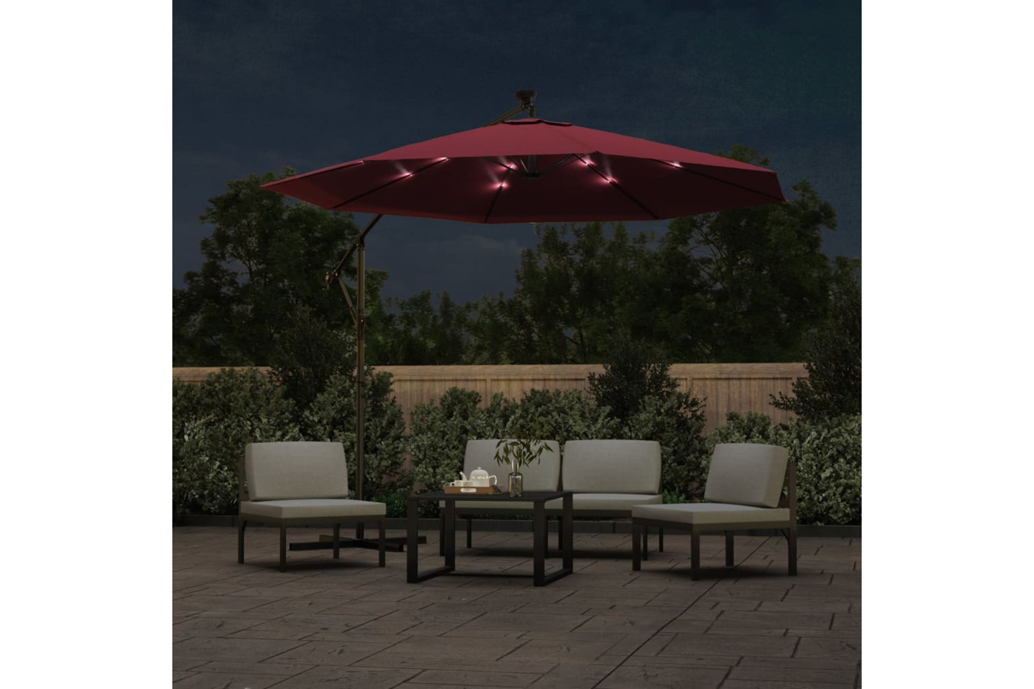 Vidaxl 313780 Cantilever Umbrella With Led Lights And Steel Pole Wine Red