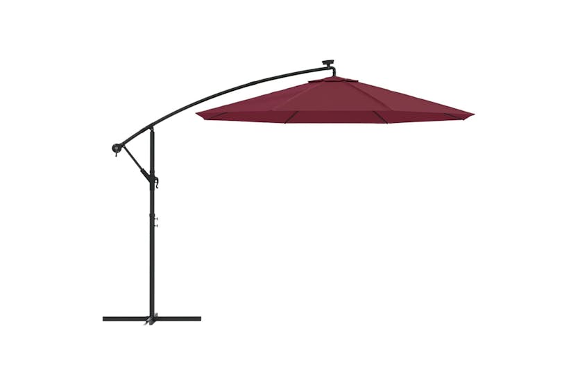 Vidaxl 313780 Cantilever Umbrella With Led Lights And Steel Pole Wine Red