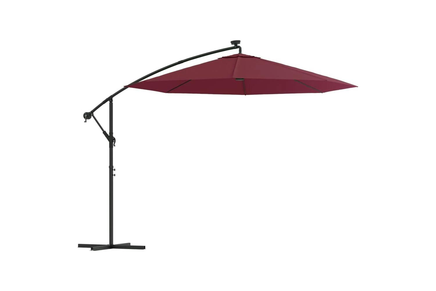 Vidaxl 313780 Cantilever Umbrella With Led Lights And Steel Pole Wine Red