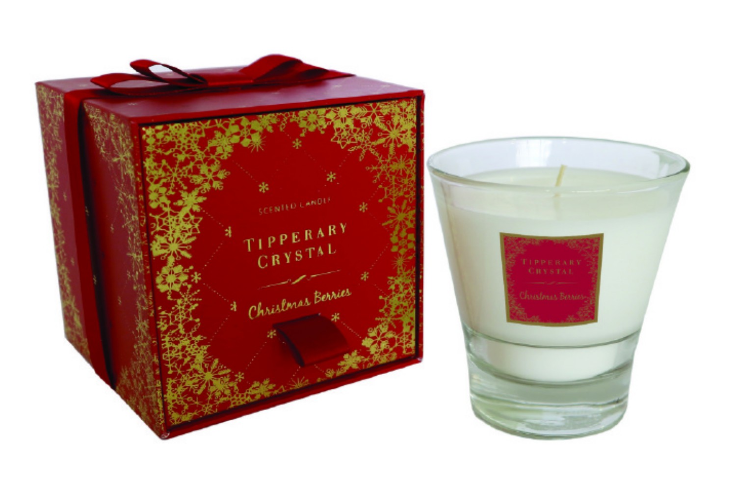 Tipperary Crystal Christmas Berries Filled Tumbler Candle