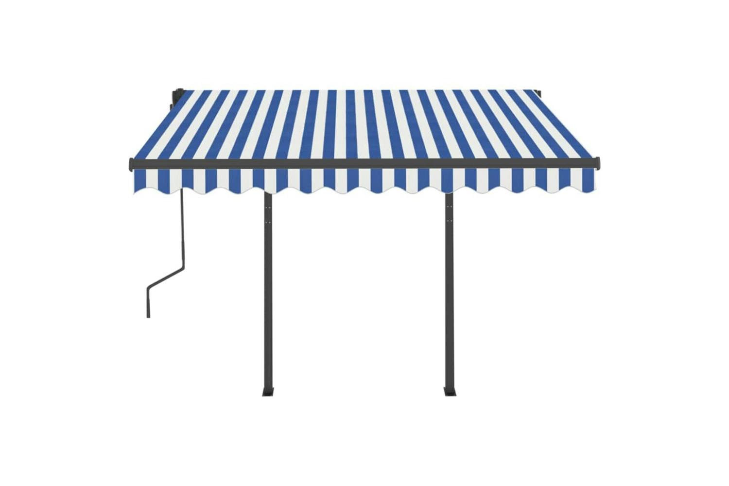 Vidaxl 3070121 Manual Retractable Awning With Led 3.5x2.5 M Blue And White