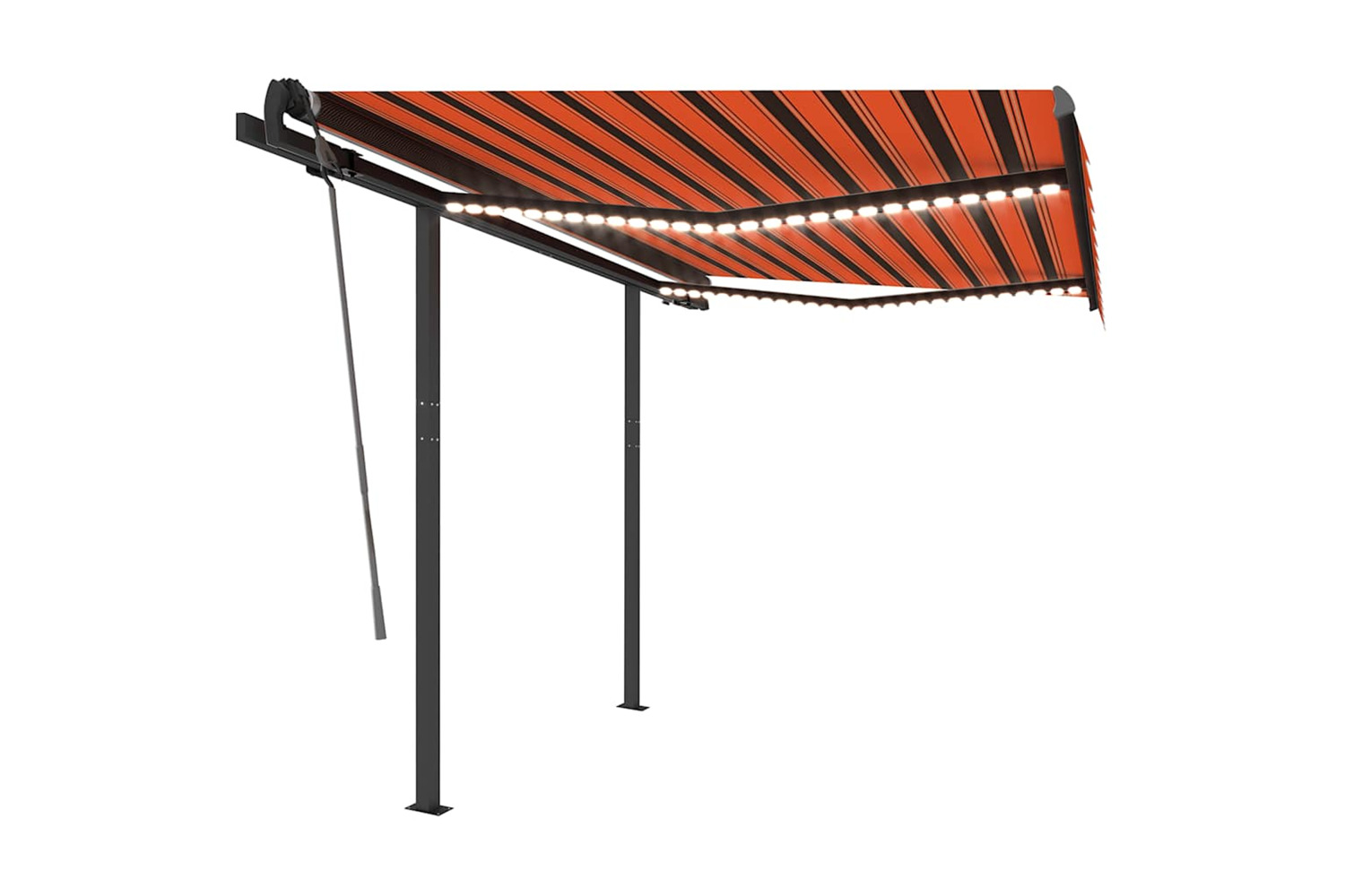 Vidaxl Manual Retractable Awning With Led 3.5x2.5 M Orange And Brown