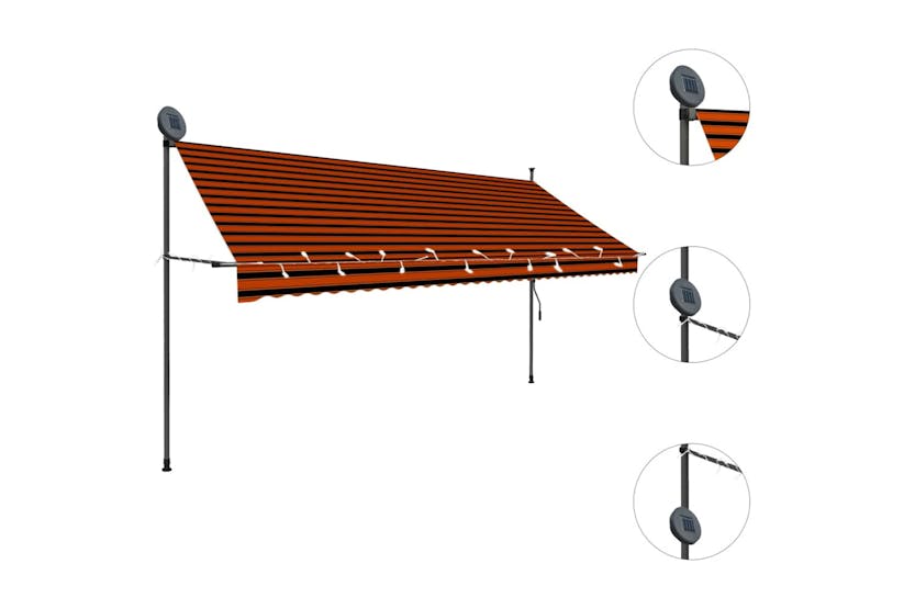 Vidaxl 145881 Manual Retractable Awning With Led 350 Cm Orange And Brown