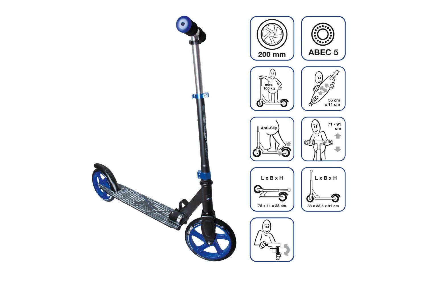 Muuwmi 461 Foldable Kickscooter | 200 mm | Black/Blue