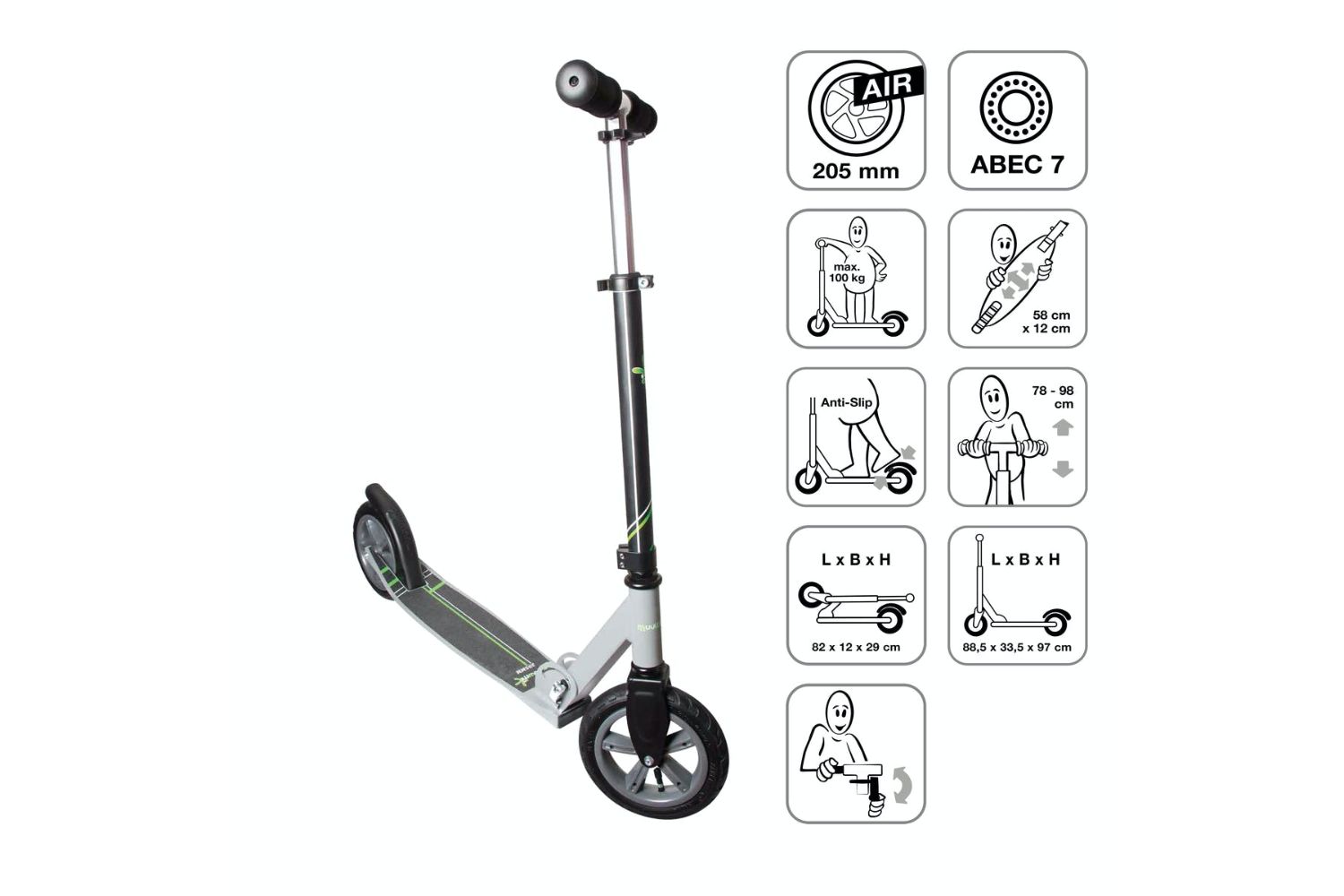 Muuwmi 464 Foldable Kickscooter Air | 205 mm | Anthracite