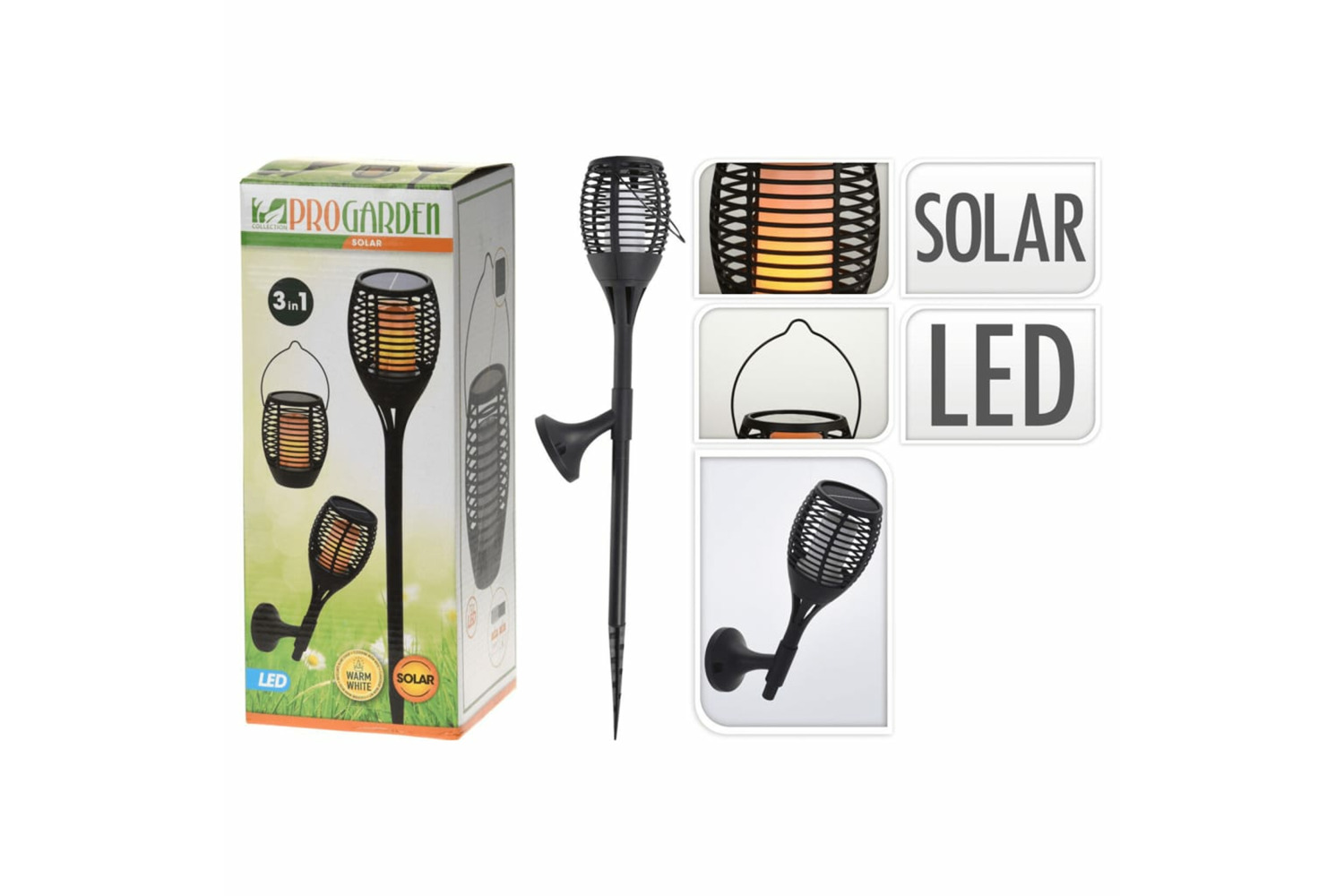Progarden 442206 3-in-1 Led Solar Torch Garden Light Black