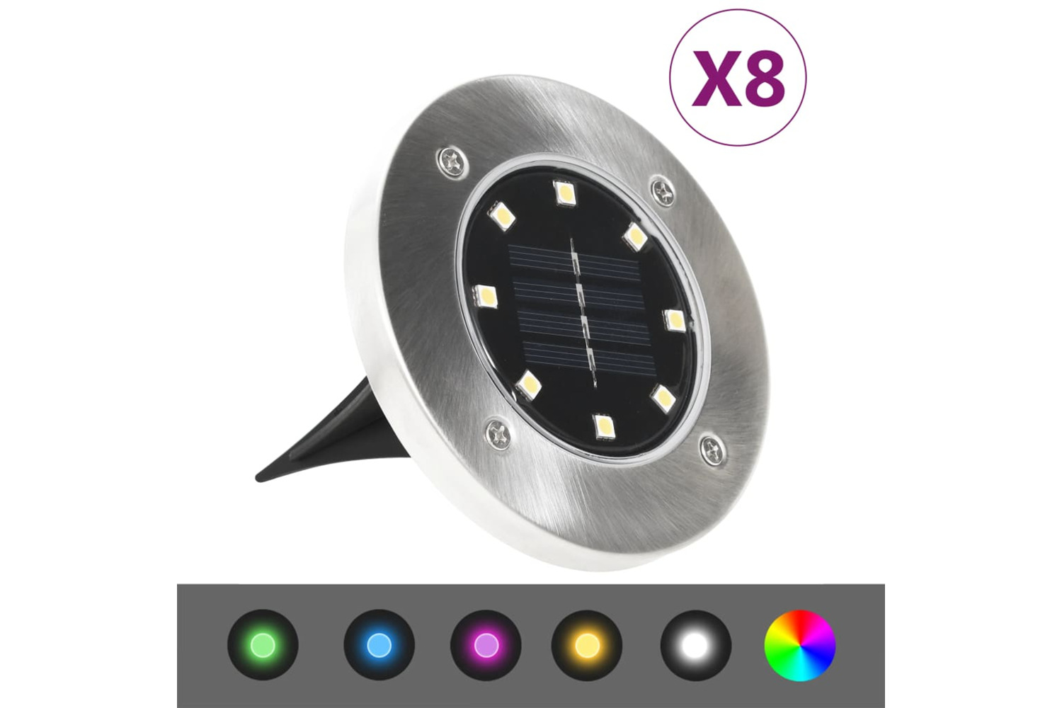 vidaXL 315695 Solar Ground Lights 8 Pcs Led Lights Rgb Colour