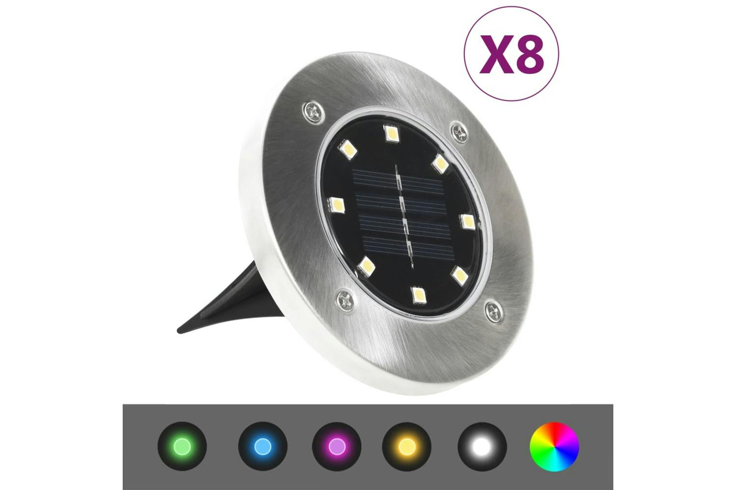 Vidaxl 315695 Solar Ground Lights 8 Pcs Led Lights Rgb Colour