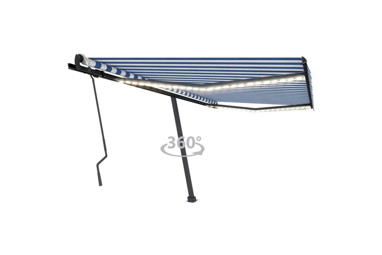 Vidaxl 3069761 Manual Retractable Awning With Led 450x300 Cm Blue And White