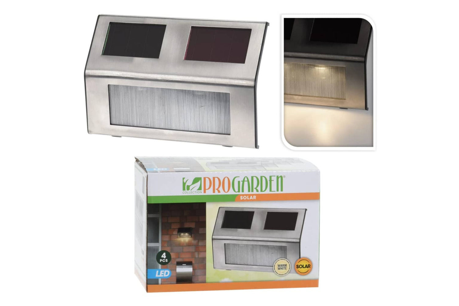 Progarden 436346 Led Outdoor 4 Piece Solar Lamp Set Stainless Steel