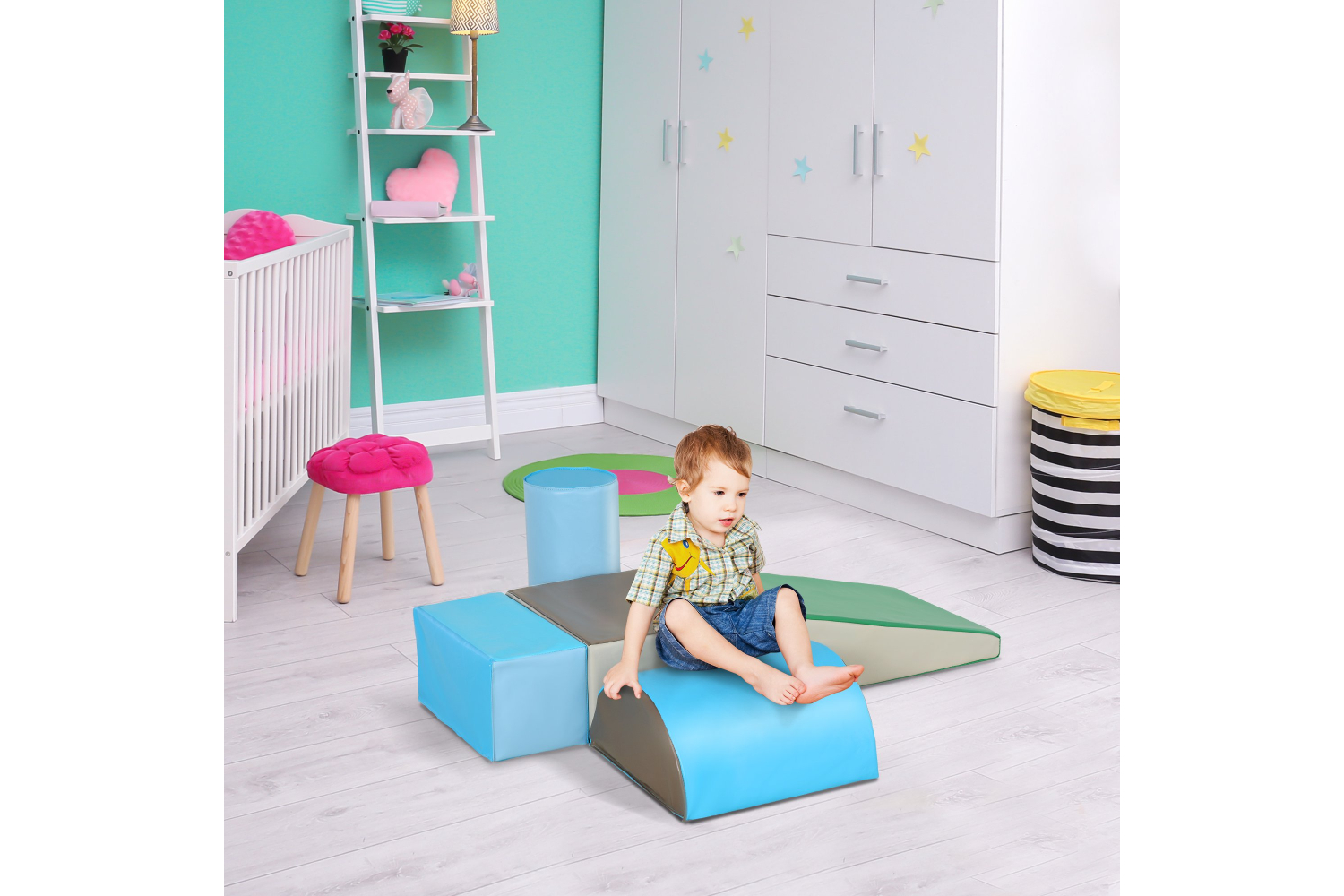 Homcom 3D0-004 PU Soft Climb & Crawl Playset | Blue & Green | 5 Piece