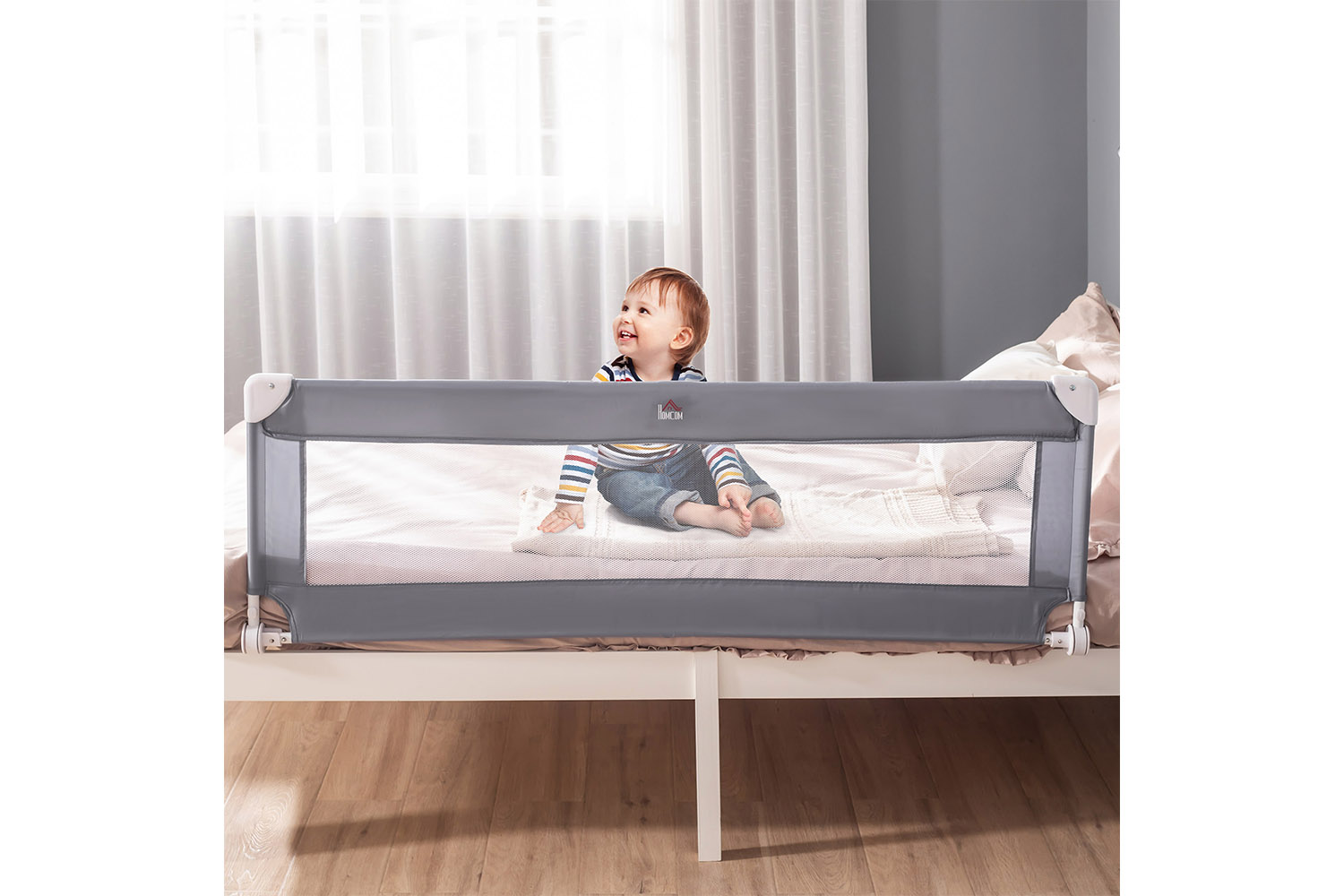 Homcom 470-005 Toddler Bed Rail Foldable Safety Barrier for Flat & Slat Bed | Grey
