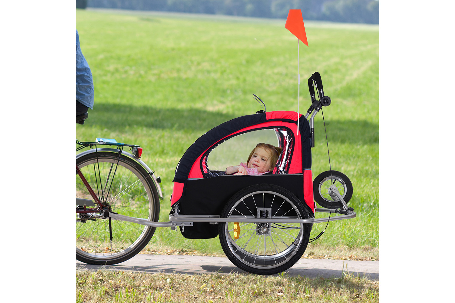 Homcom 5664-0101RB Child 2-Seater Bike Trailer | Black & Red