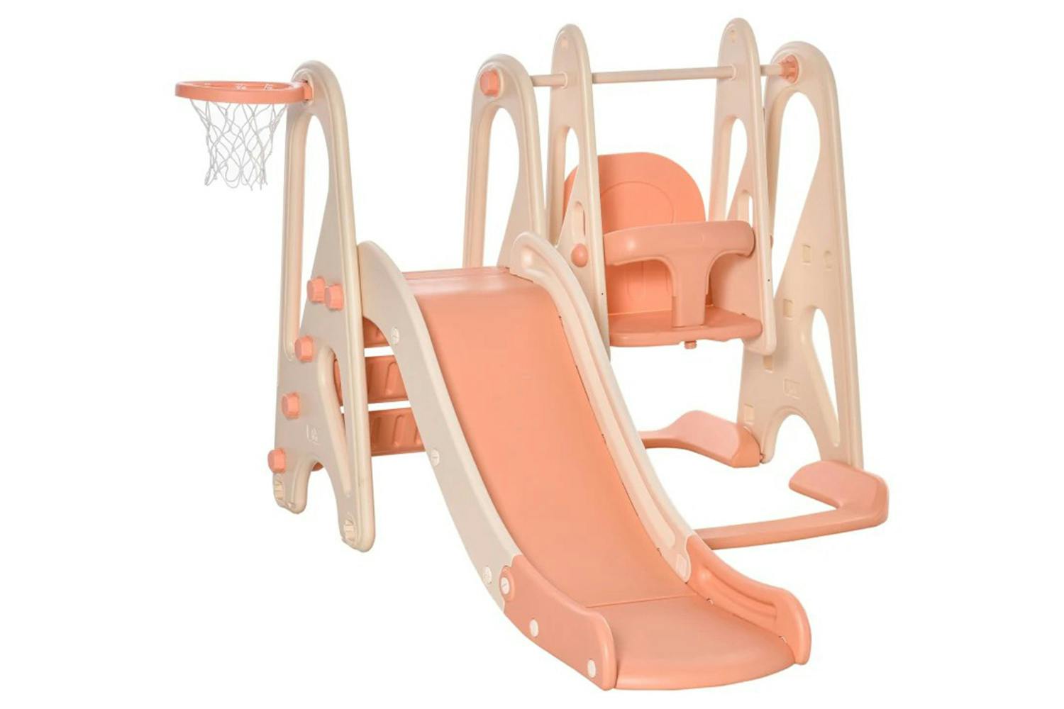 Homcom 331-014 3 in 1 Kid Slide and Swing Set Activity Center with Basketball | Pink