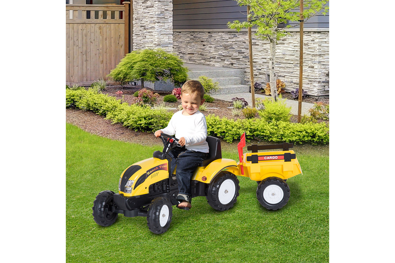 Homcom 341-017 Kids Pedal Tractor with Trailer Excavator | Yellow/Black
