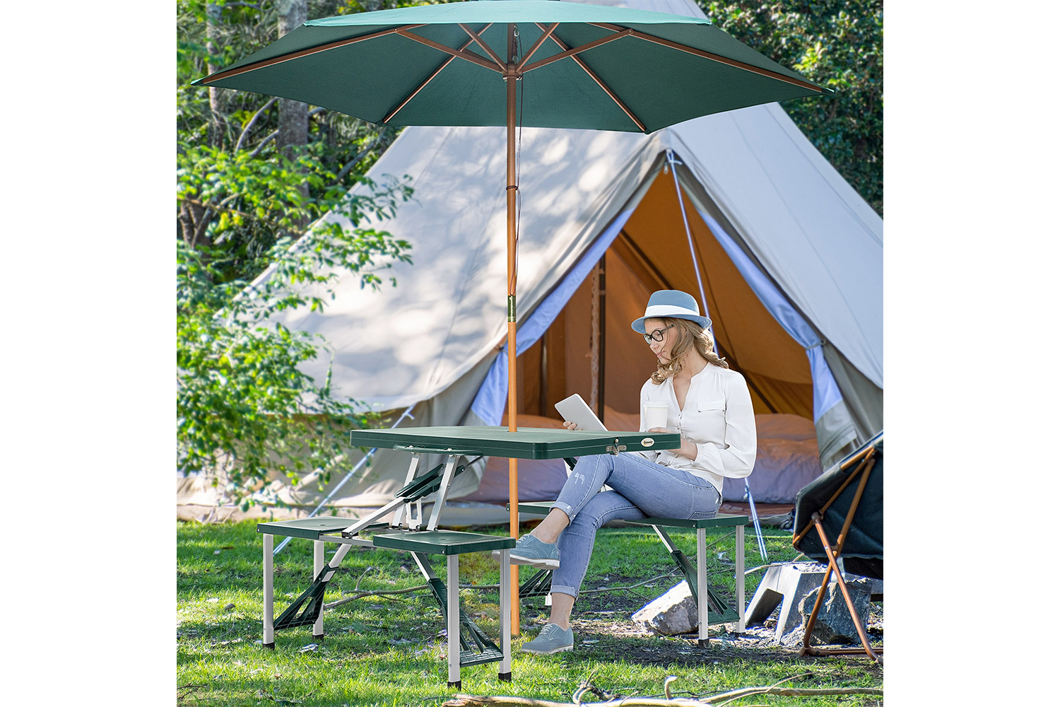 Homcom 01-0402 Outsunny ABS Aluminum Portable Picnic Table Bench Set | Green