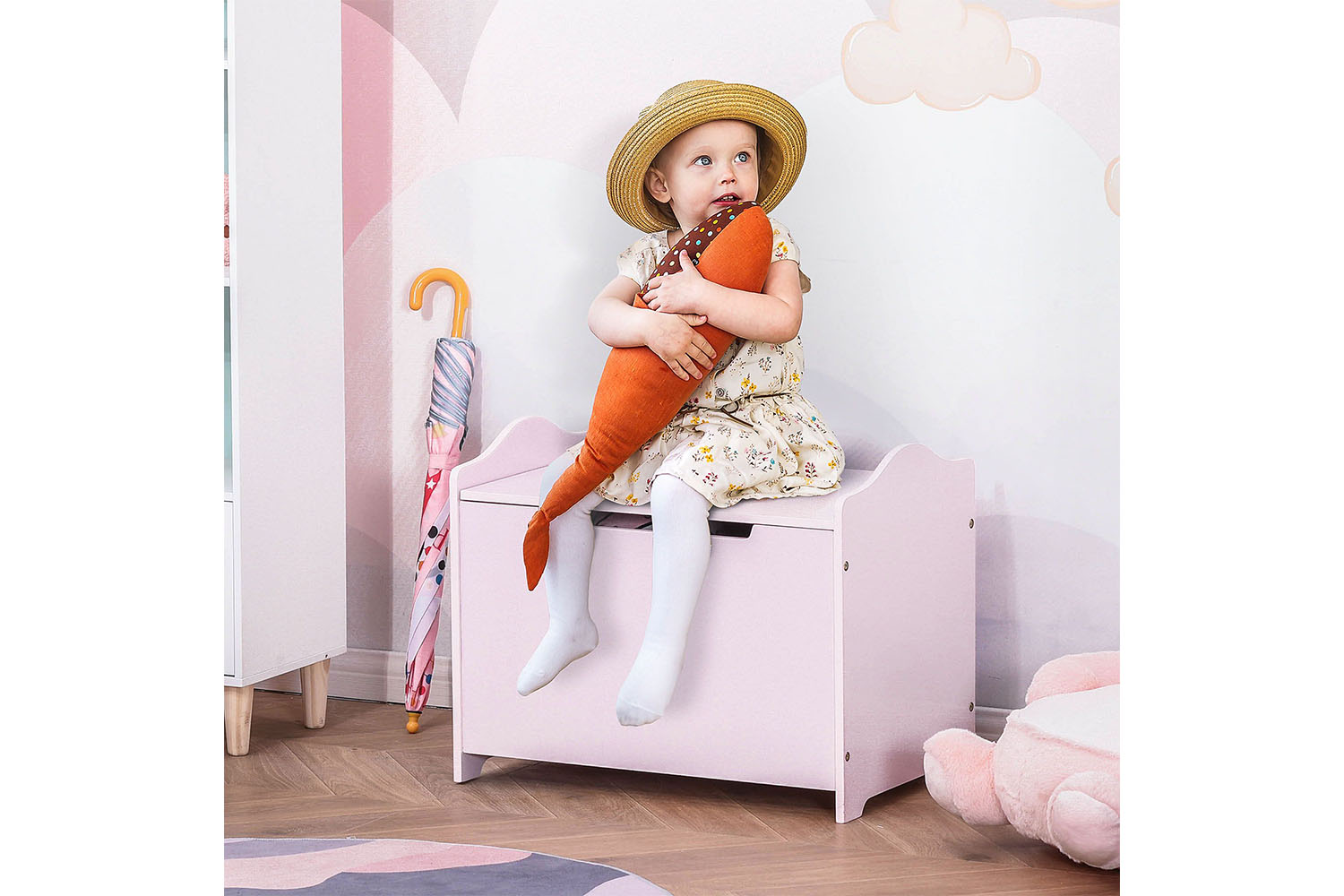 Homcom 311-013PK Kids Playroom Storage Chest Toy Box | Pink