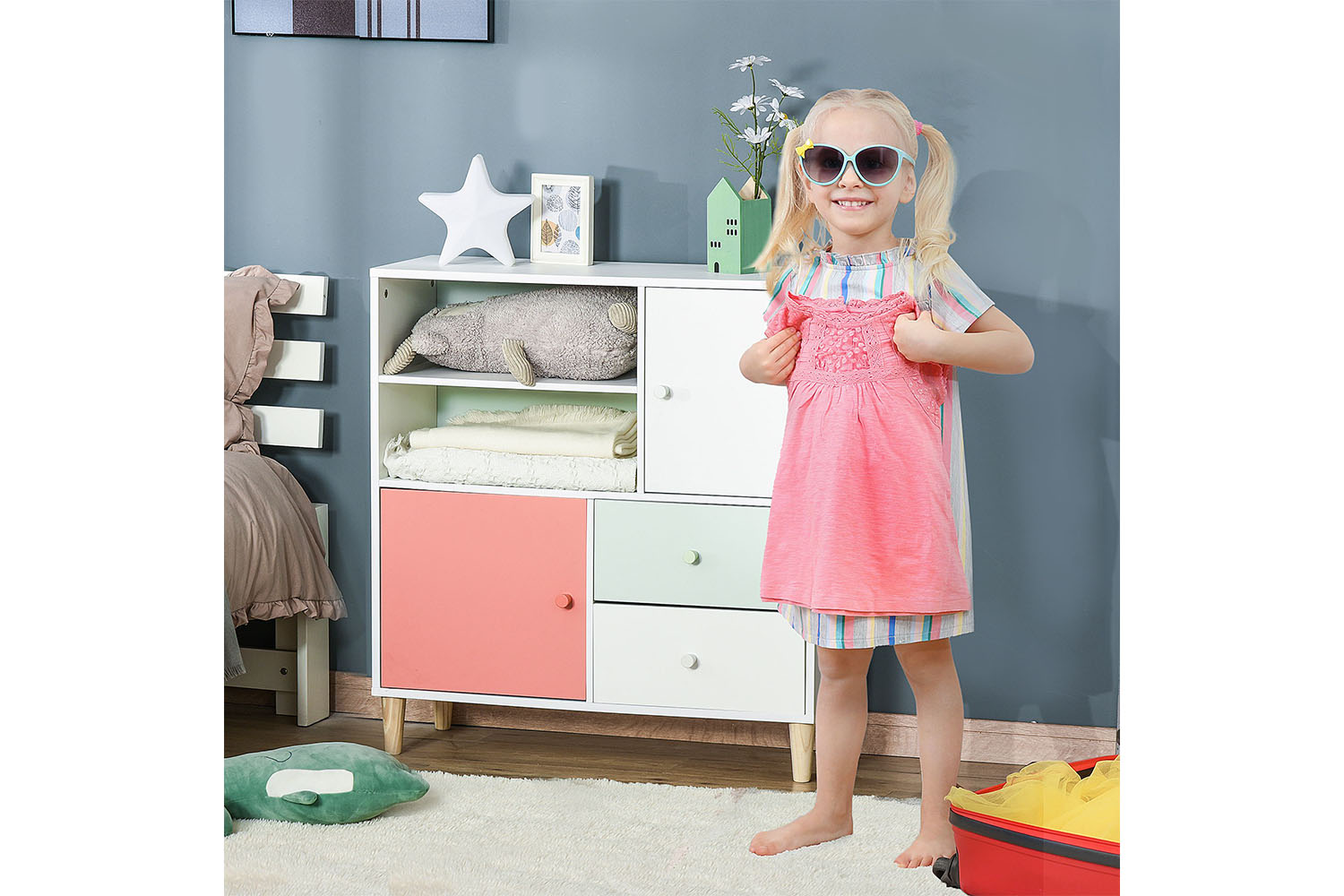 Homcom 311-029PK Kids Bookshelf and Storage | Pink