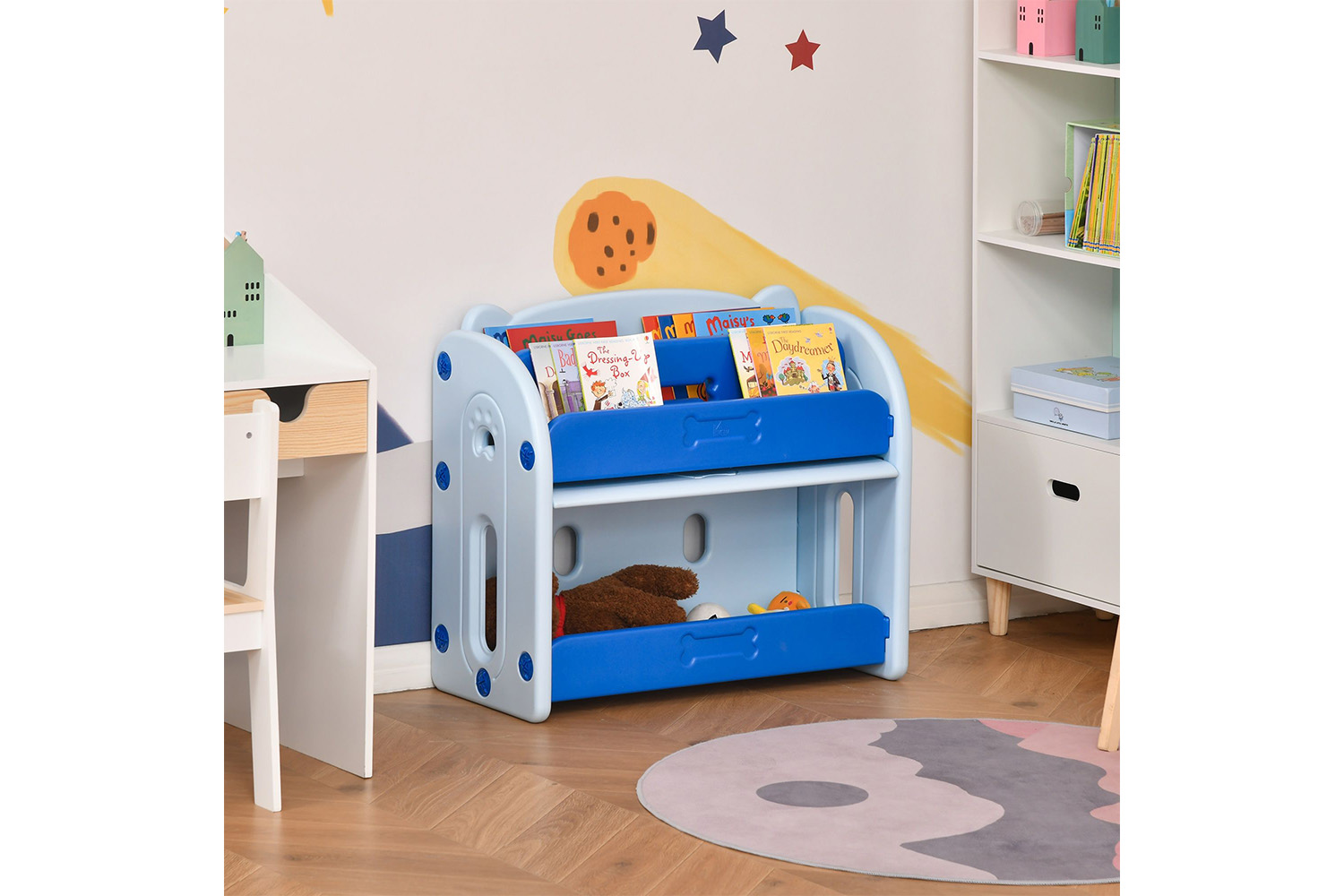 Homcom 311-035BU Toy Storage Organizer Bookshelf Unit | Blue