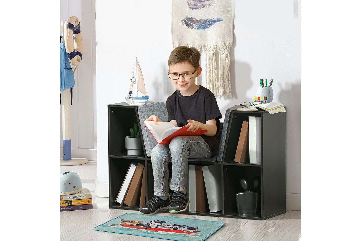 Homcom 311-046BN Kids Bookcase Shelf Storage Cabinet Unit | Brown