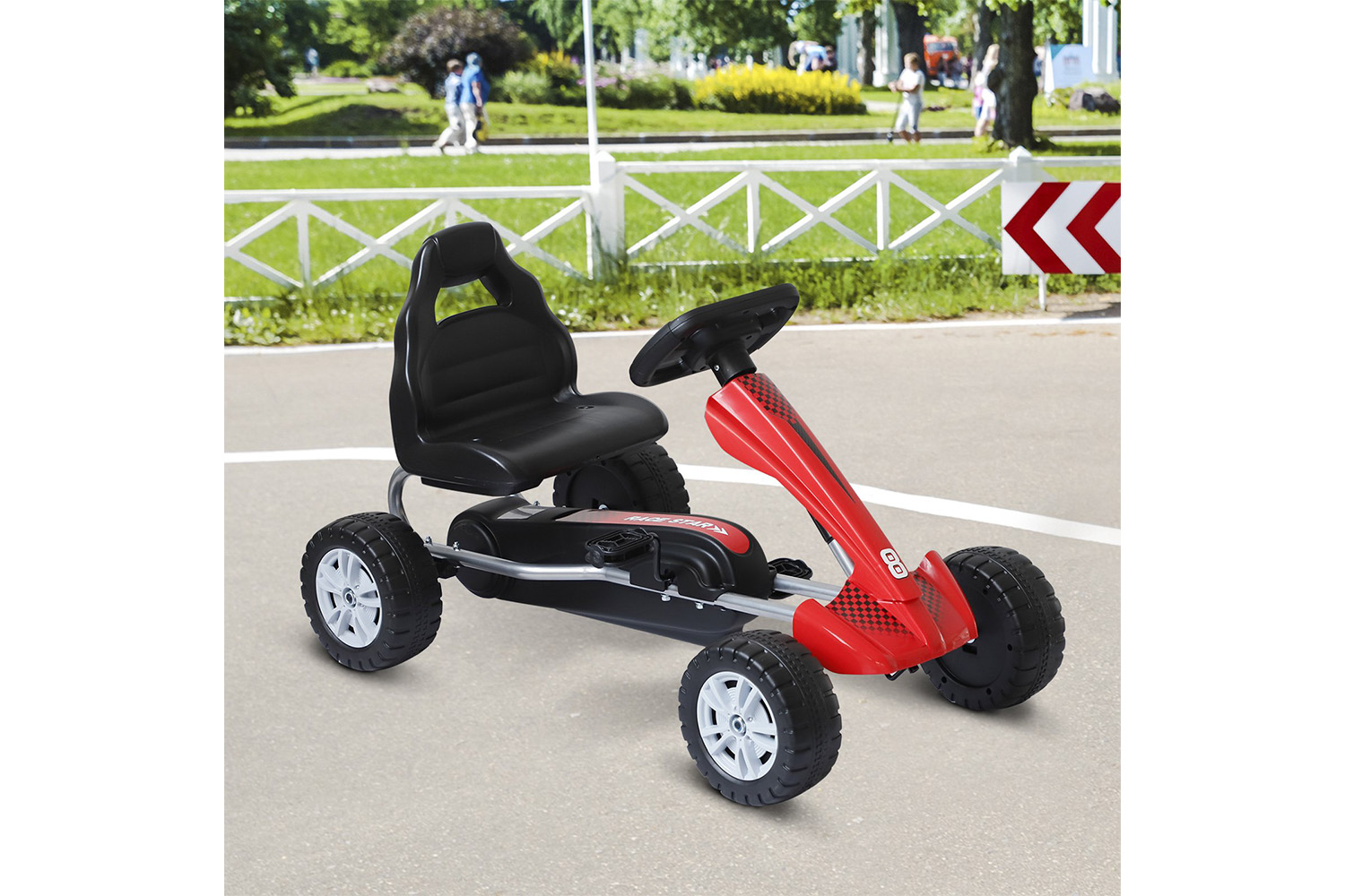 Homcom 341-027 Pedal Go Kart Children Manual Racing Wheel Rider | Red/Black