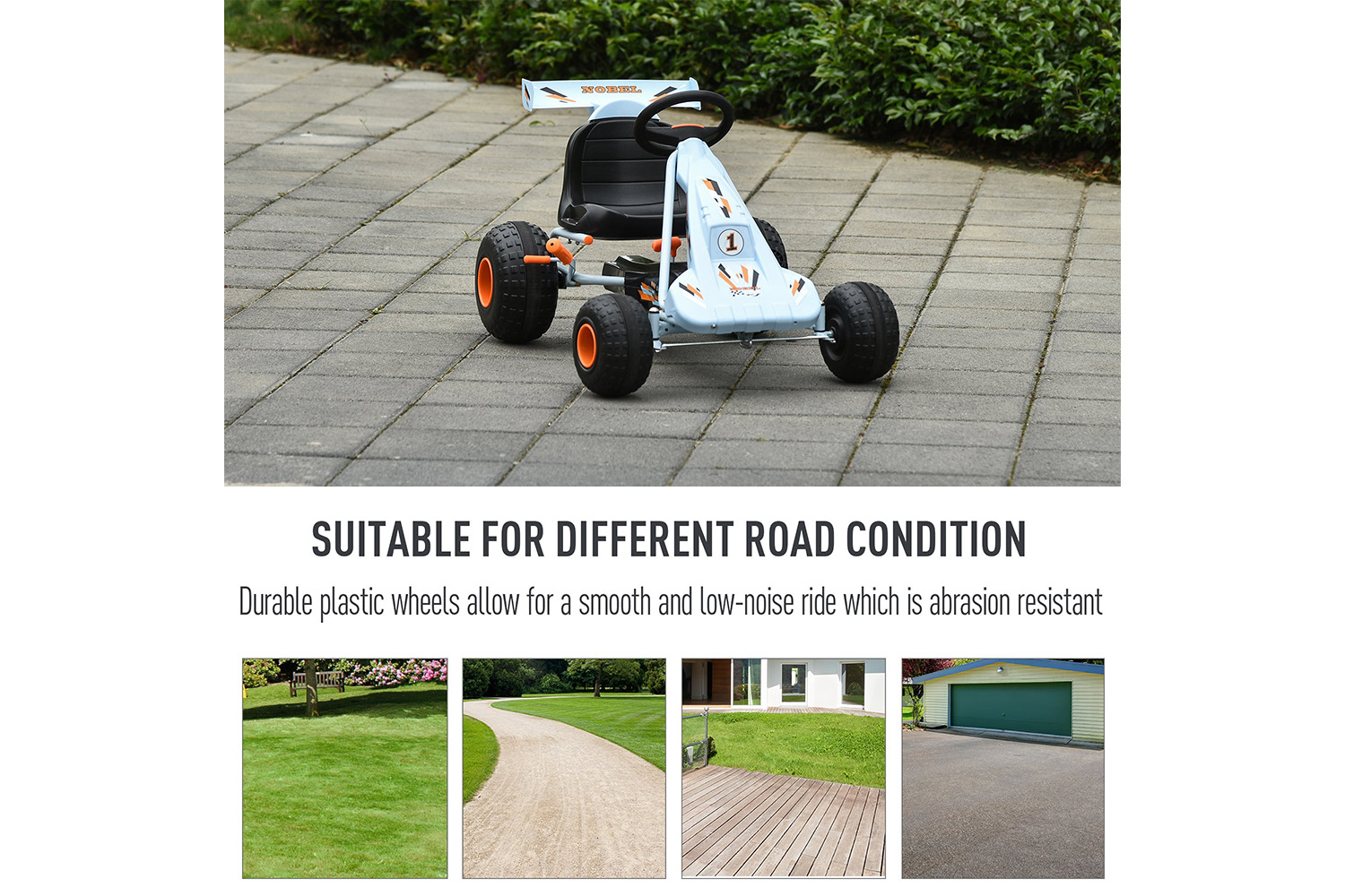 Homcom 341-035 Children's Pedal Go Kart with Adjustable Seat | Blue/Orange