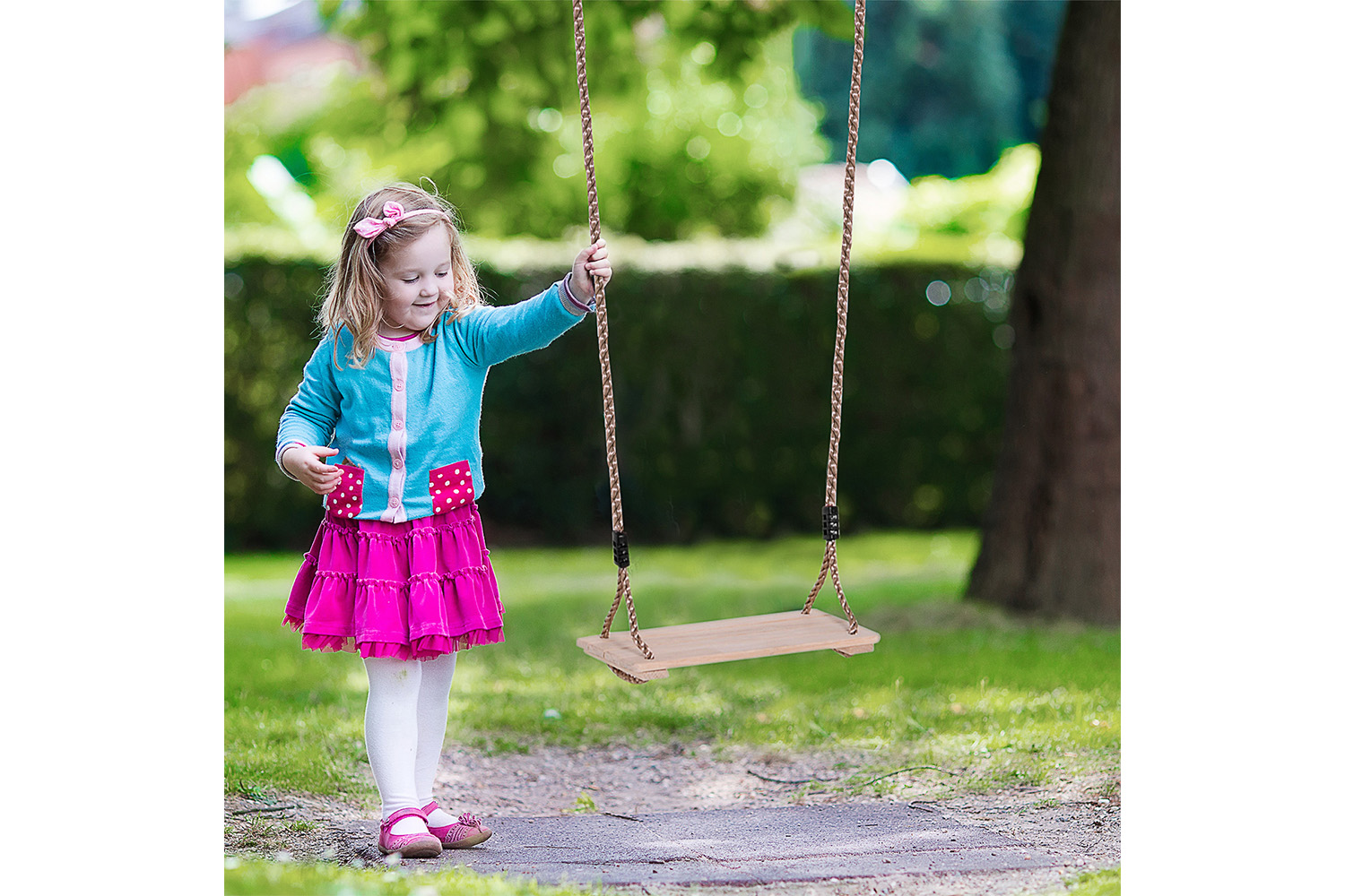 Homcom 344-010 Wooden Garden Swing Seat for Adults & Kids | Natural Wood Colour