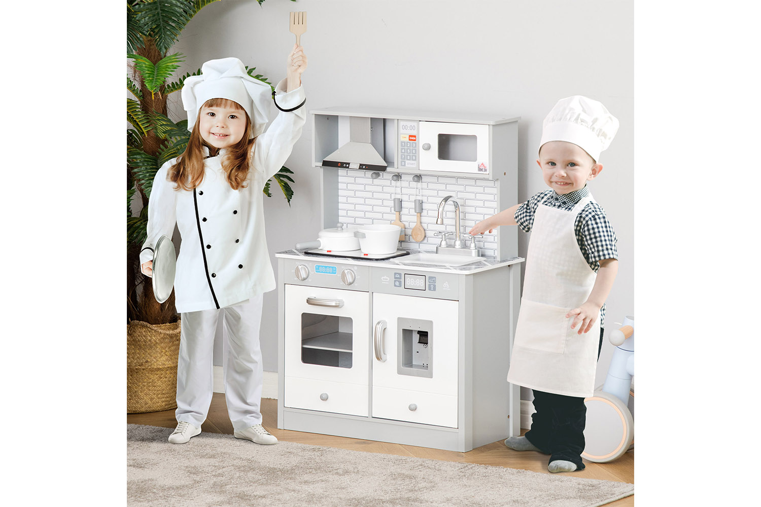 Homcom 350-102 Kids Wooden Kitchen Playset | Grey/White
