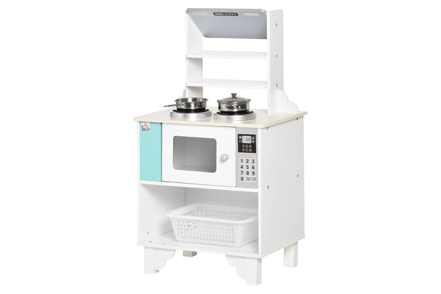 Homcom 350-103 Kids Wooden Kitchen Playset | Nature Wood/White