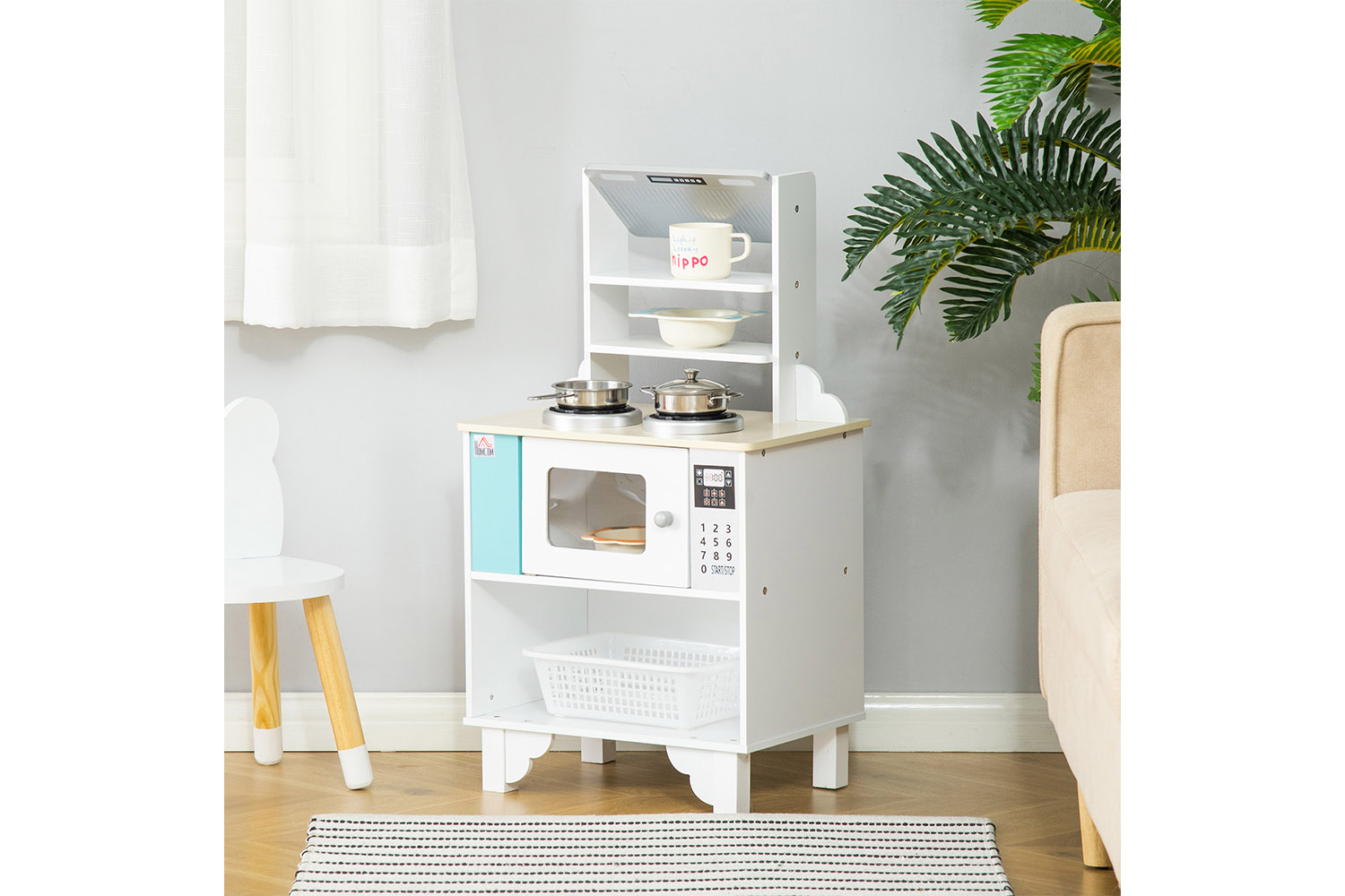 Homcom 350-103 Kids Wooden Kitchen Playset | Nature Wood/White