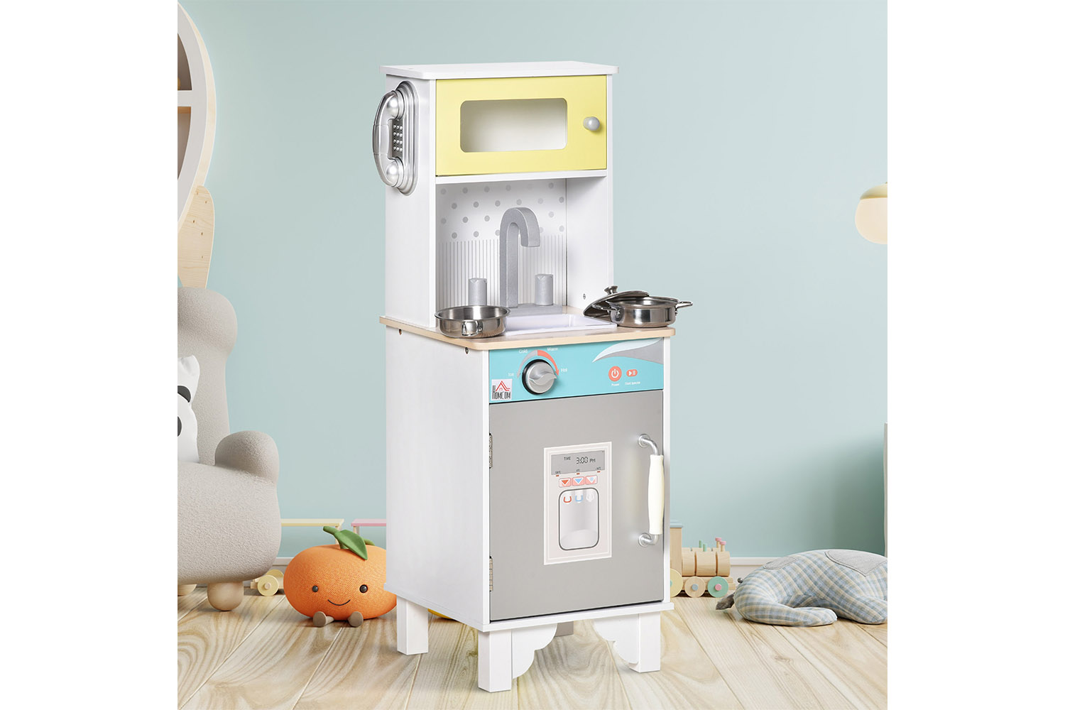 Homcom 350-104 Kids Wooden Kitchen Playset | Nature Wood/White