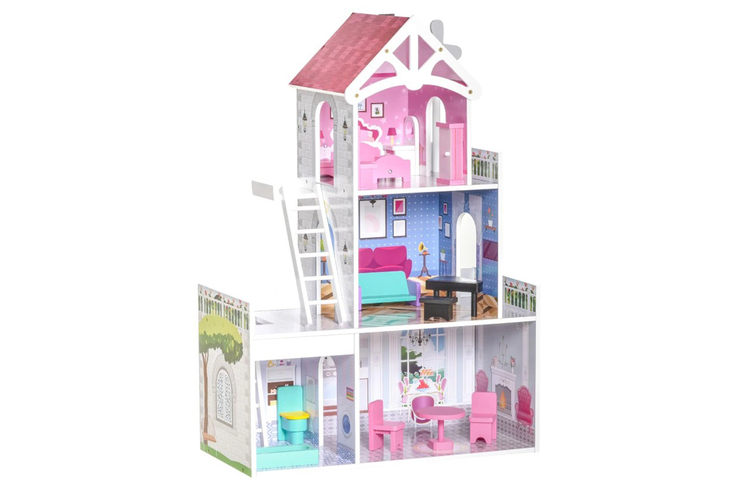 Homcom 350-108 Kids Wooden Doll House Playset | Pink