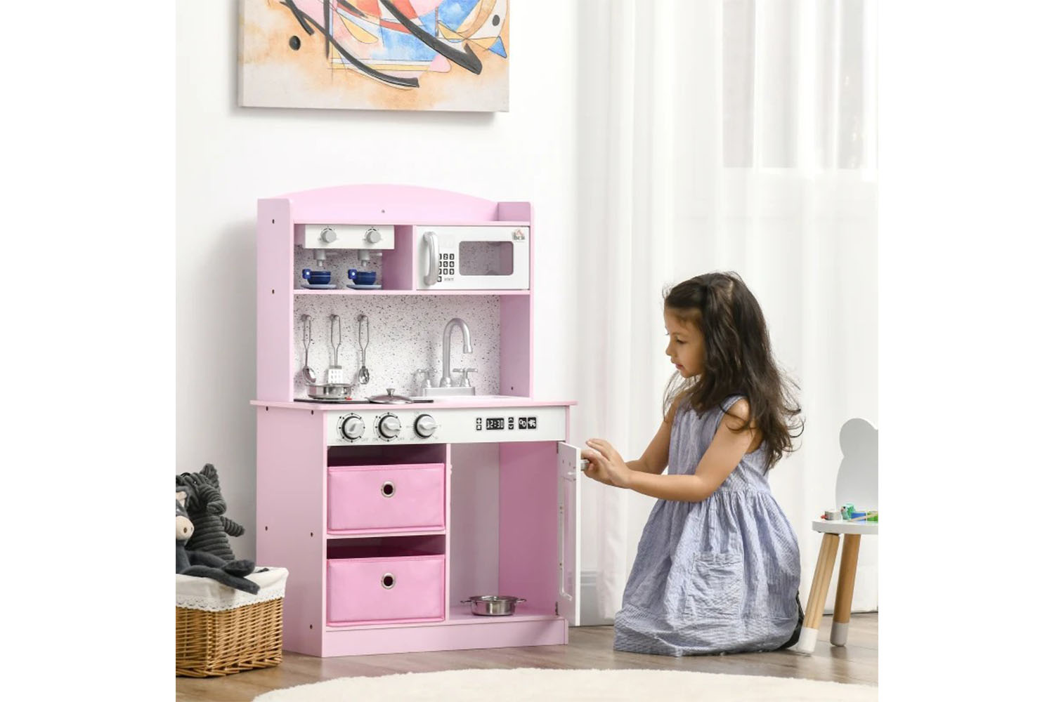 Homcom 350-136V80PK Kids Kitchen Playset | Pink