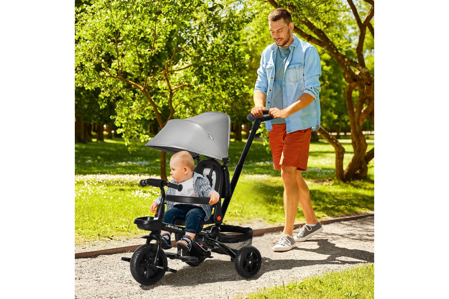 Homcom 370-198GY Kids Tricycle Stroller | Grey