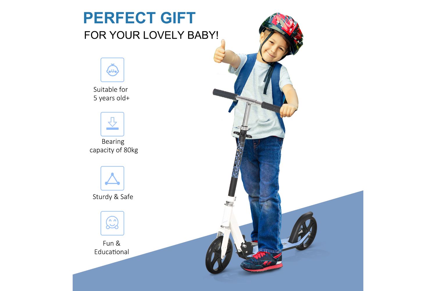 Homcom 371-005 Kids Folding Kick Scooter | Blue