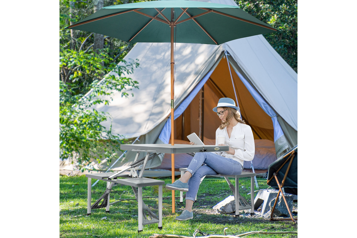 Homcom 84B-363 Outsunny Aluminium Portable Picnic Table Set | Silver