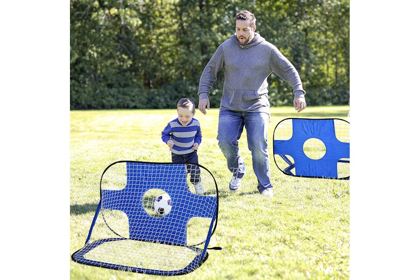Homcom A62-014 2 in 1 Pop Up Kids Soccer Nets | Blue