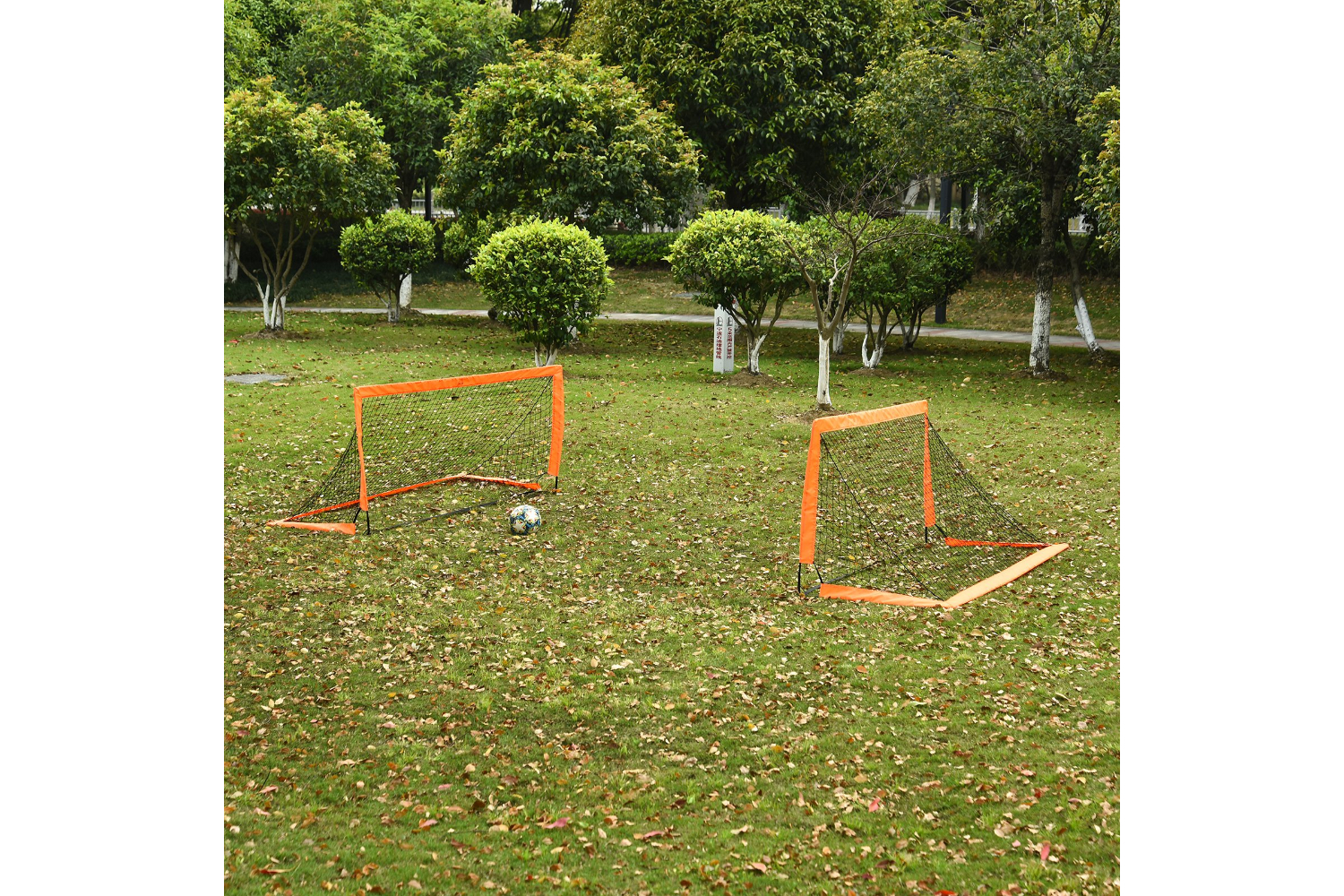 Homcom A62-015OG Tetoron Mesh Outdoor Folding Football Goal | Orange | 2 Pieces