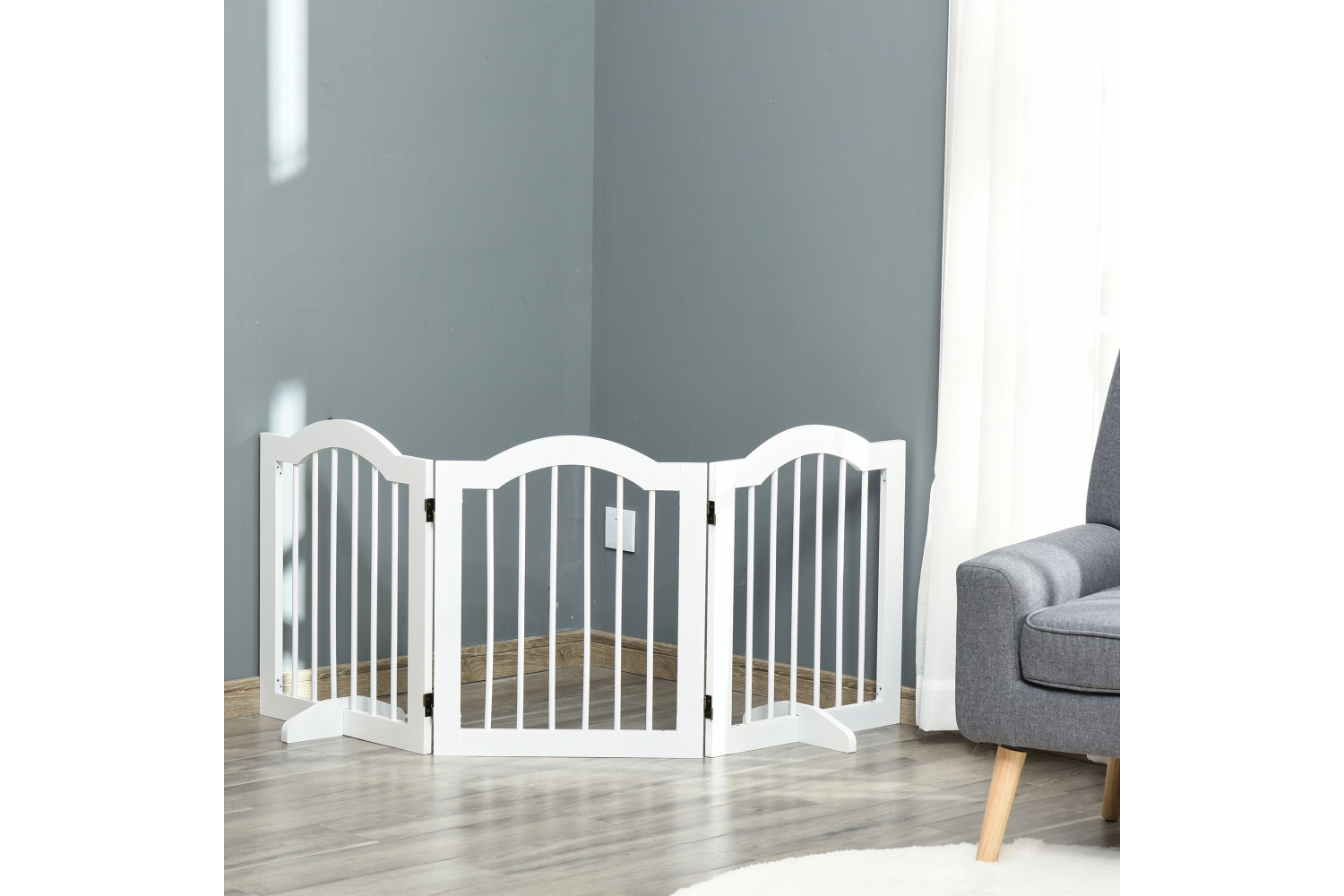 PawHut D06-048V01WT Freestanding Wood 3 Panels Dog Gate | White