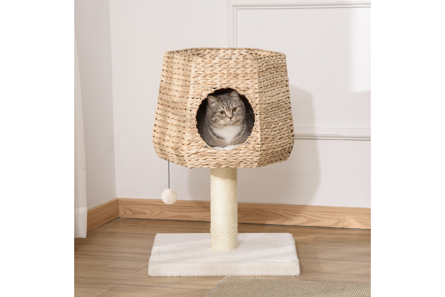 PawHut D30-404 66cm Scratching Post Cat Tree | Cream/White